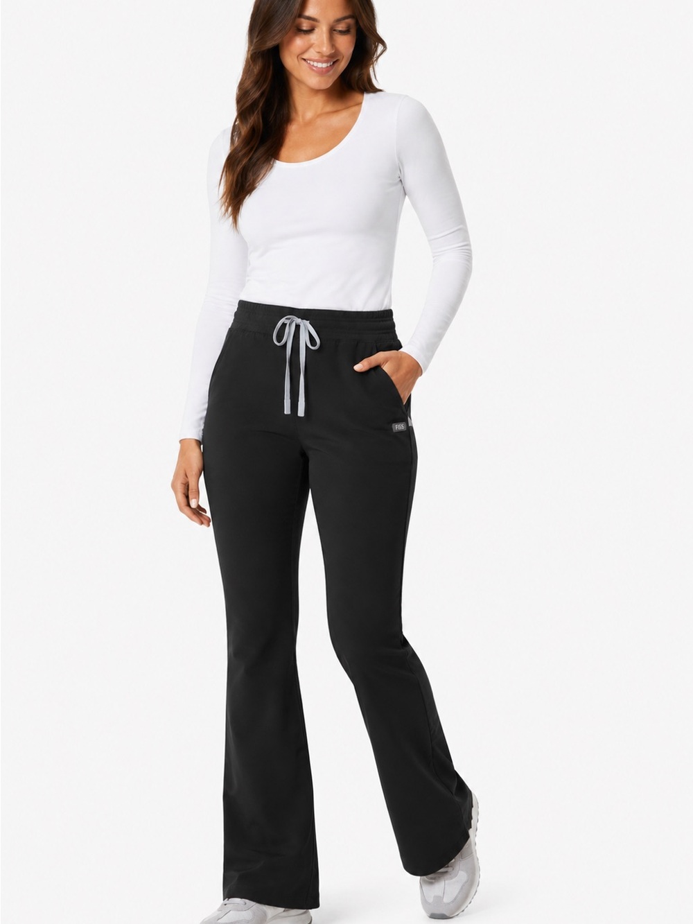 FIGS Technical Collection Black Drawstring Flare Scrub Pants Medium
